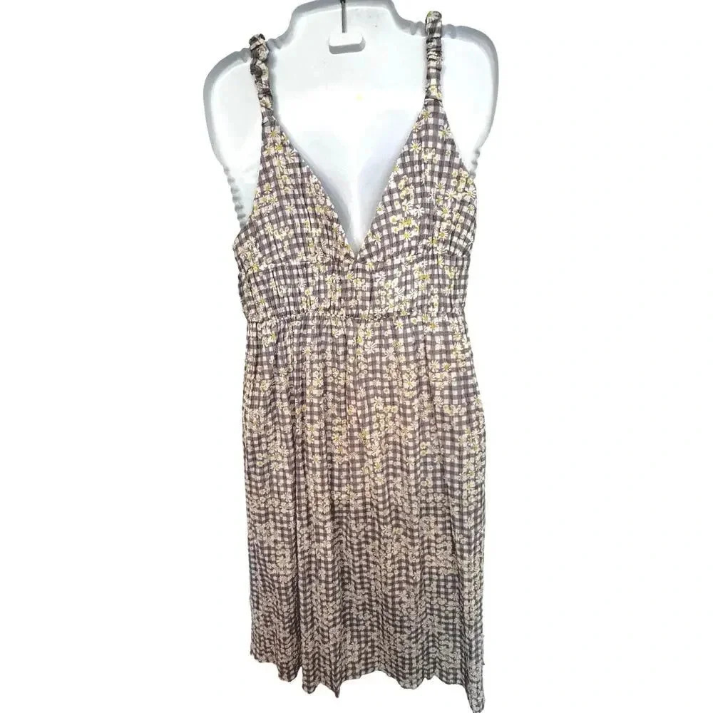 NWT Lush Daisy Lavender White Gingham Seersucker Midi Sleeveless Sundress SZ S